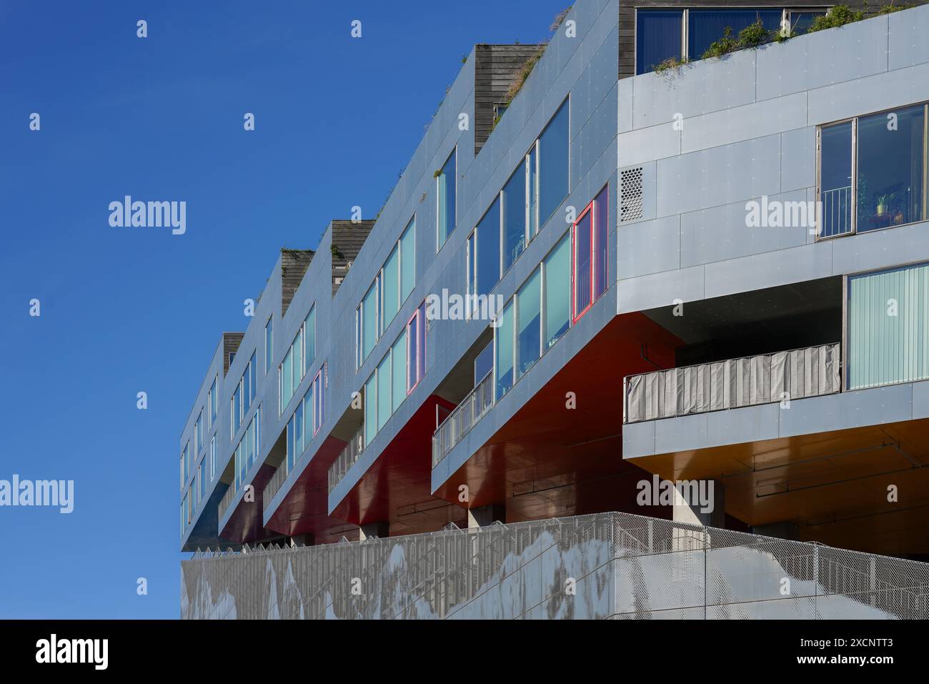 Détail du bâtiment résidentiel Mountain Dwellings, Copenhague, Danemark par BIG Architects Banque D'Images