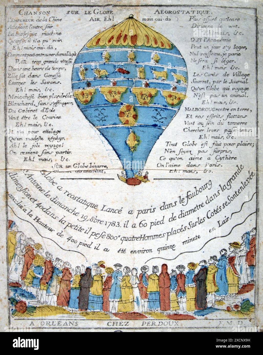 La foule regarder le lancement de la 'Globe' Ballon, Paris 1783 Banque D'Images