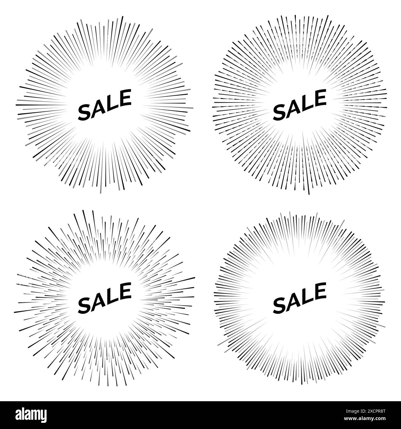 Ensemble de quatre autocollants de vente noirs avec feux d'artifice. Illustration vectorielle Illustration de Vecteur