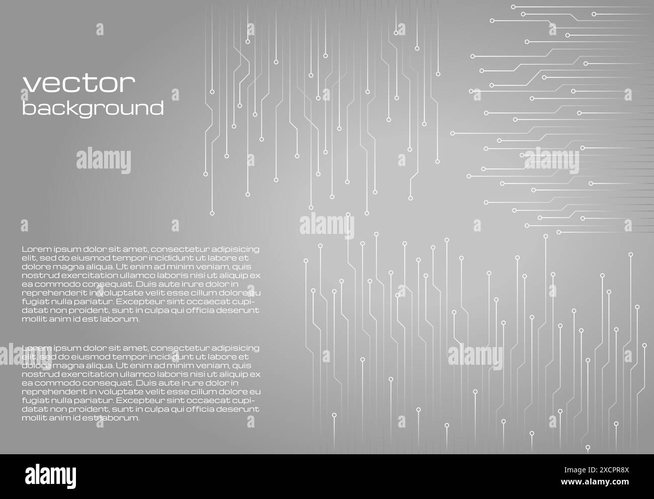 Fond gris technologique abstrait avec des éléments de la micropuce. Texture de fond de carte de circuit imprimé. Illustration vectorielle. Illustration de Vecteur