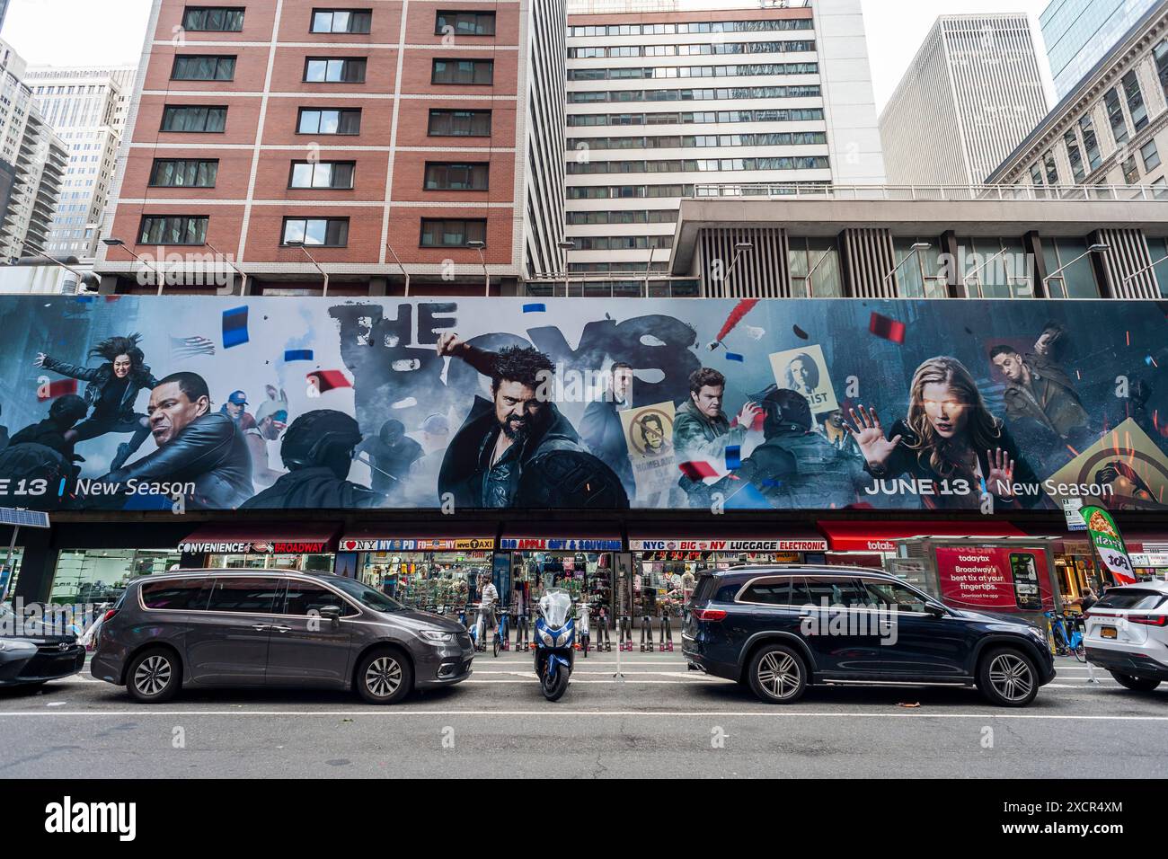 Publicité pour la série Amazon Prime « The Boys » à Times Square à New York le mercredi 12 juin 2024. (© Richard B. Levine) Banque D'Images