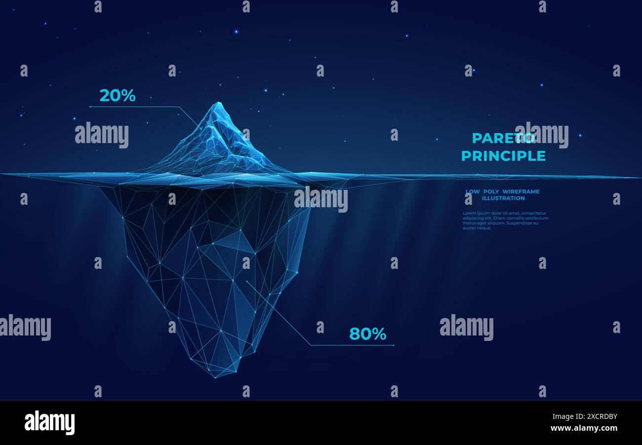 Iceberg numérique avec infographie. Concept de principe de Pareto Illustration de Vecteur