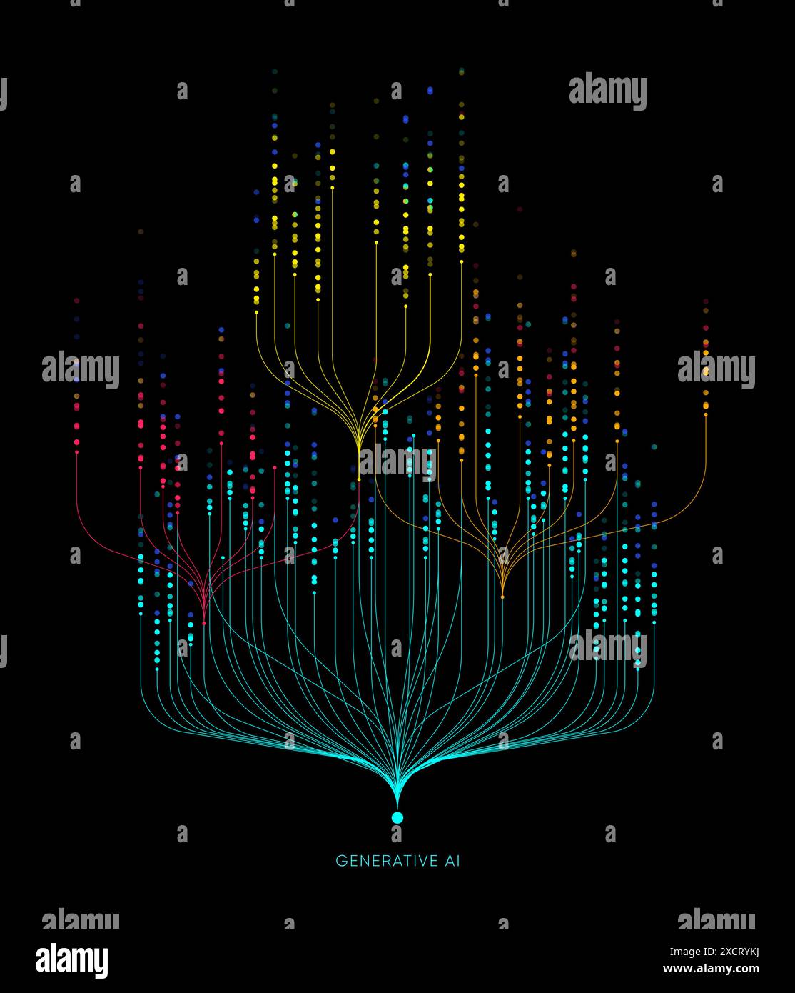 Illustration d'un flux abstrait. Intelligence artificielle. Big Data, technologie, transfert de données, flux de données, grand modèle de langage, IA générative Illustration de Vecteur