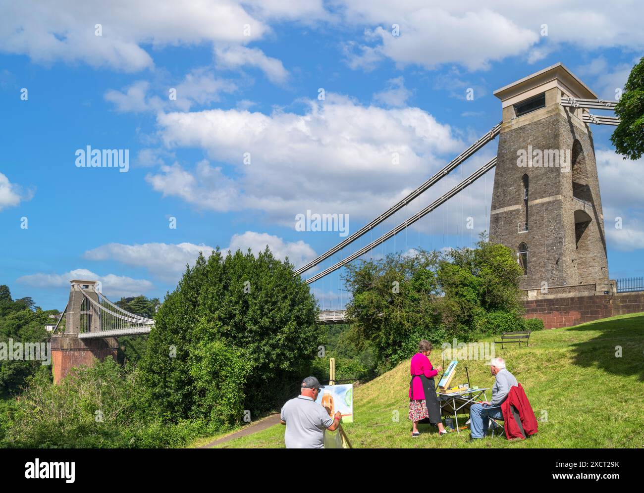 Artistes peignant le pont suspendu de Clifton, Clifton, Bristol, Angleterre, Royaume-Uni Banque D'Images