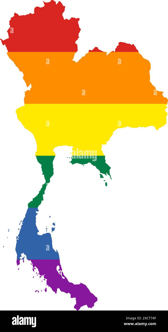 Contour de la carte de Thaïlande d'une illustration vectorielle de drapeau de fierté Illustration de Vecteur