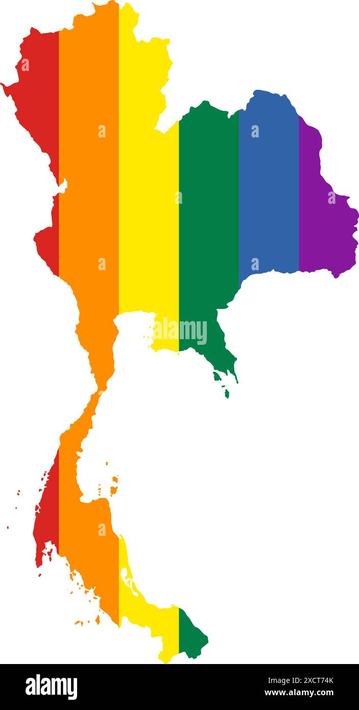 Contour de la carte de Thaïlande d'une illustration vectorielle de drapeau de fierté Illustration de Vecteur