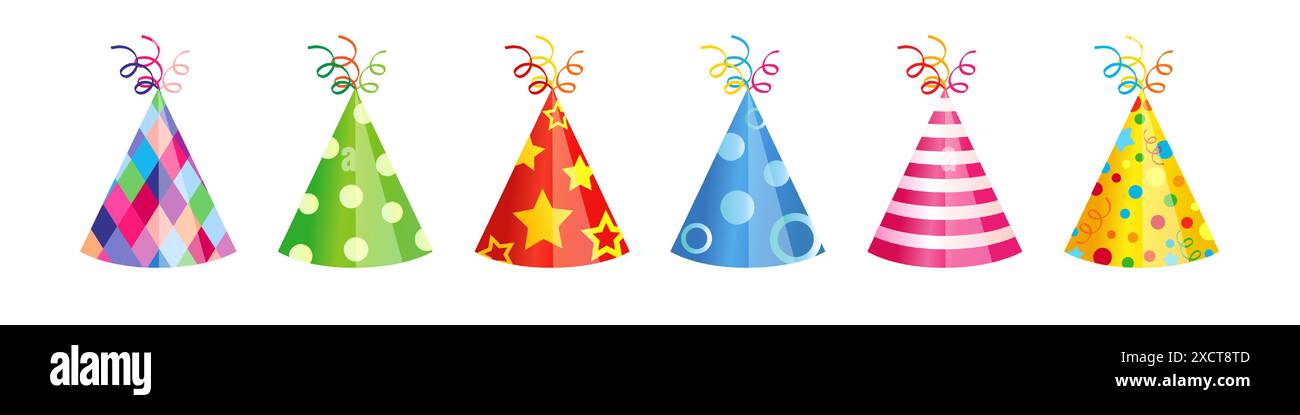 Capots de cône collection mignonne. Ensemble de chapeaux de vacances 3D. Clipart vectoriel. Modèle d'icône. Eléments graphiques de cartes de vœux. Modèle d'échantillon. Formes isolées. Fest Illustration de Vecteur