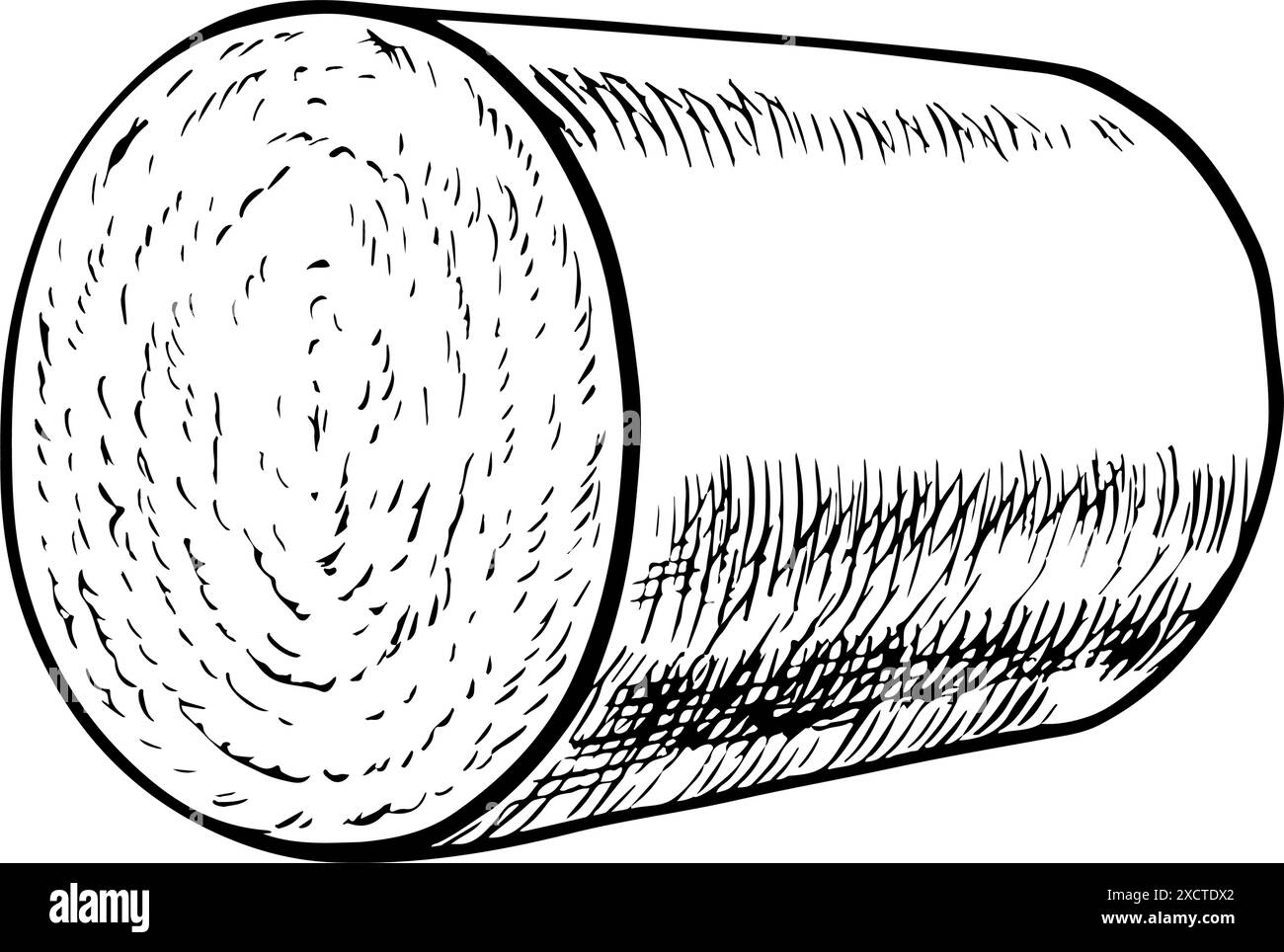 Un rouleau de récolte de coton biologique. Noir et blanc, détaillé, graphique, illustration vectorielle sous la forme d'un rouleau de coton roulé. Isolez, dessiné à la main Illustration de Vecteur