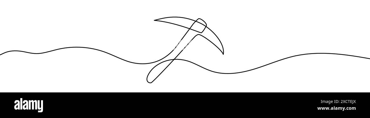 Dessin au trait modifiable en continu d'une pioche. Dessin d'une ligne de l'icône pioche. Illustration vectorielle. Icône de pioche sur une ligne. Illustration de Vecteur