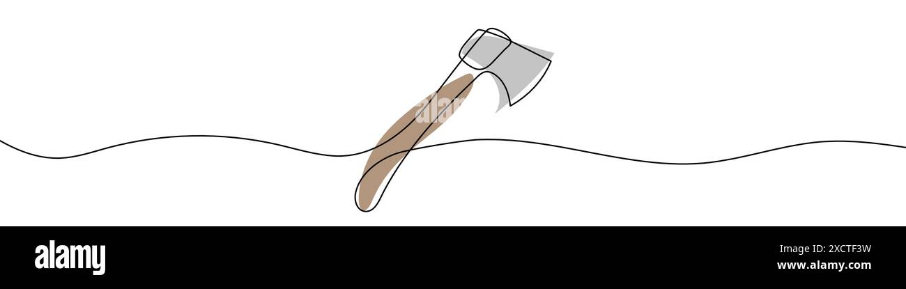 Dessin de ligne modifiable en continu de l'icône de hache. Une ligne dessinée hache. Illustration vectorielle. Icône axe sur une ligne. Illustration de Vecteur