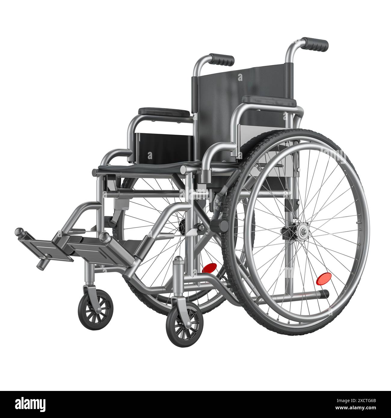 Fauteuil roulant manuel, gros plan. Rendu 3D isolé sur fond blanc Banque D'Images