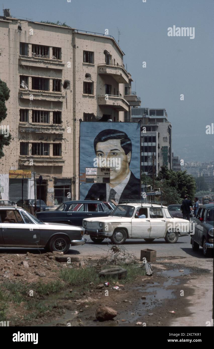 Liban Guerre 1982 Beyrouth / Lebeanonwar 82 - nommé président Bachir Gemayel Banque D'Images