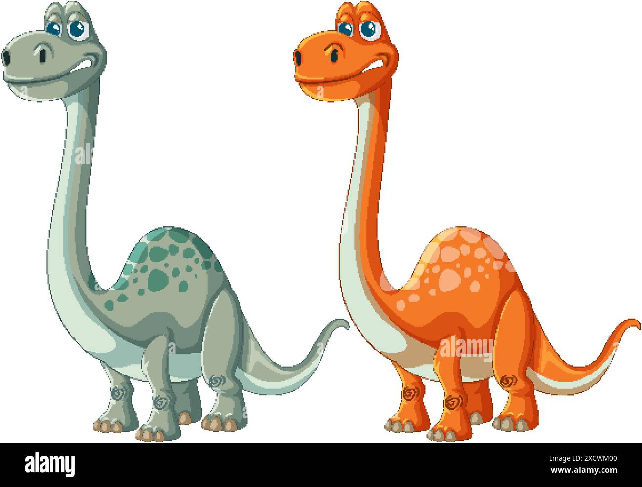 Deux dinosaures colorés debout côte à côte Illustration de Vecteur