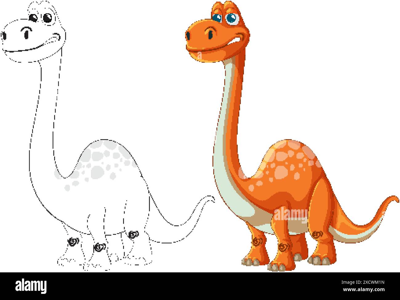 Deux dinosaures, un coloré, un délimité Illustration de Vecteur