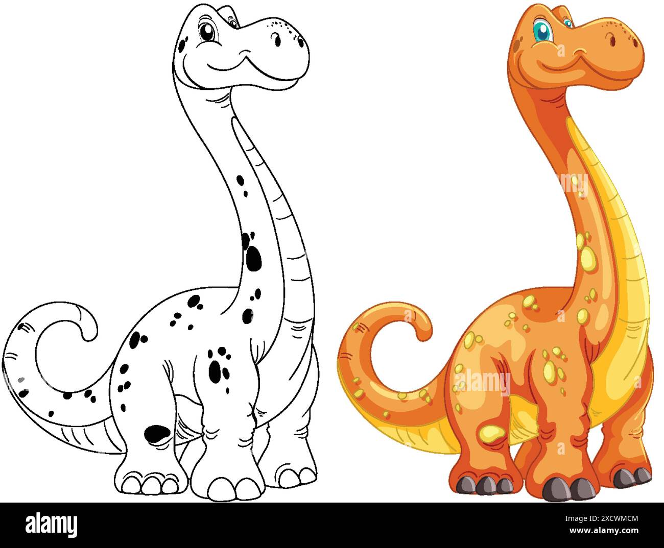 Deux dinosaures, un coloré, un en contour Illustration de Vecteur