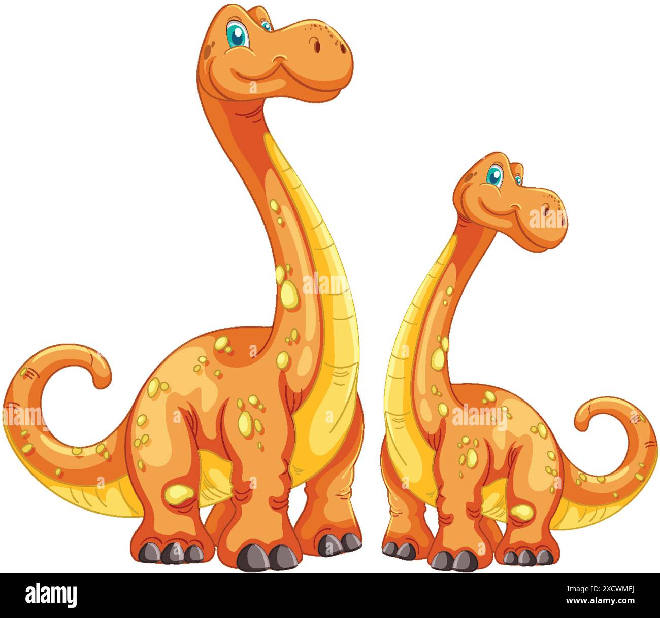 Deux dinosaures souriants debout ensemble, l'air heureux Illustration de Vecteur