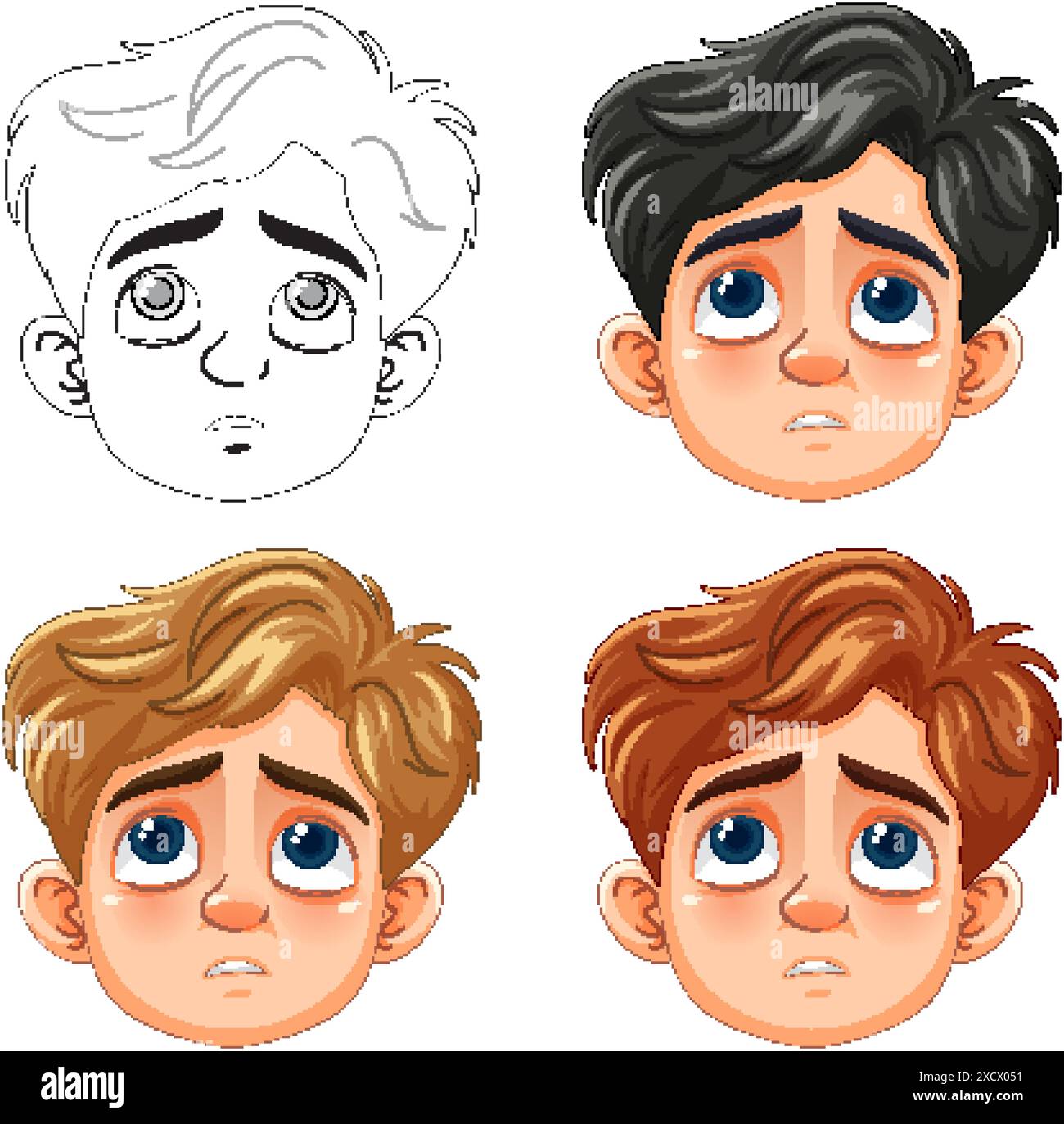 Quatre variations du visage d'un garçon triste Illustration de Vecteur