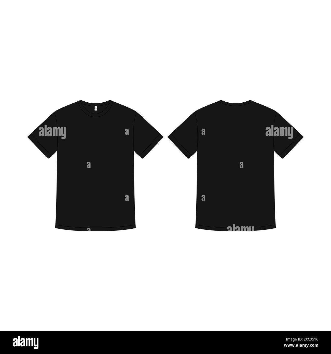 Unisexe Noir Blank T-shirt Design Vector Template avant et arrière dessin technique Sketch hommes T-shirt Mockup Graphic Tee Apparel MockupUnisex Noir Illustration de Vecteur