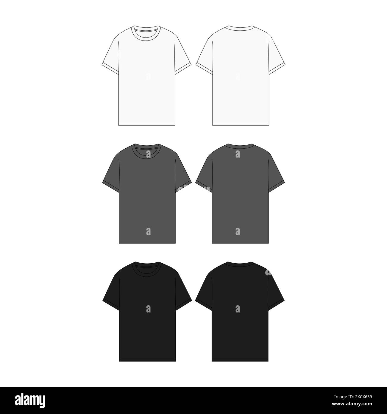 Noir T-shirt masculin Mockup Set avant dos vue Blank textile Print Design Template Fashion Tee Vector Apparel illustration T-shirt noir masculin Illustration de Vecteur