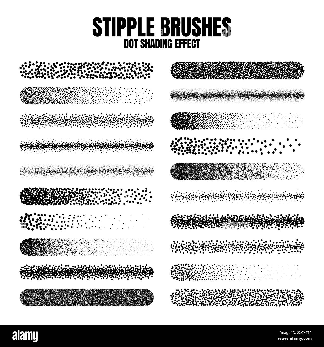 Pinceau dispersé à stipple, dessin à l'encre et texturation. Dégradé de fondu. Pointillés, dessin dotwork, ombrage à l'aide de points. Effet de désintégration des demi-tons Illustration de Vecteur