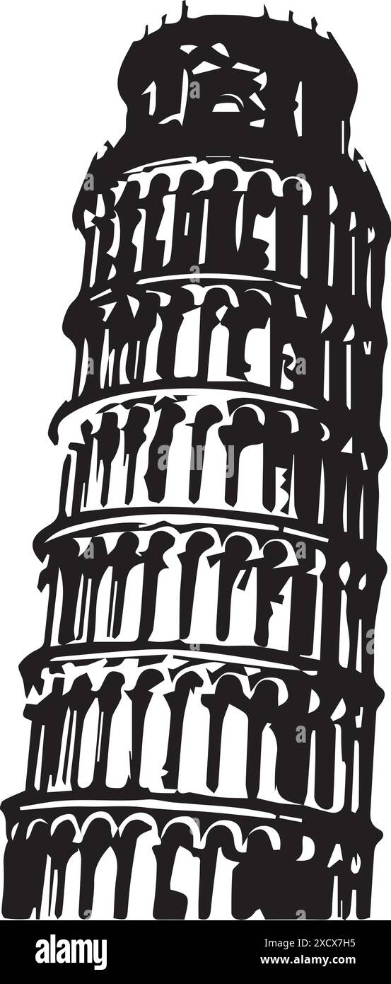 Une silhouette de la Tour de Pise, capturant l'inclinaison emblématique et l'élégance architecturale de ce célèbre monument italien Illustration de Vecteur