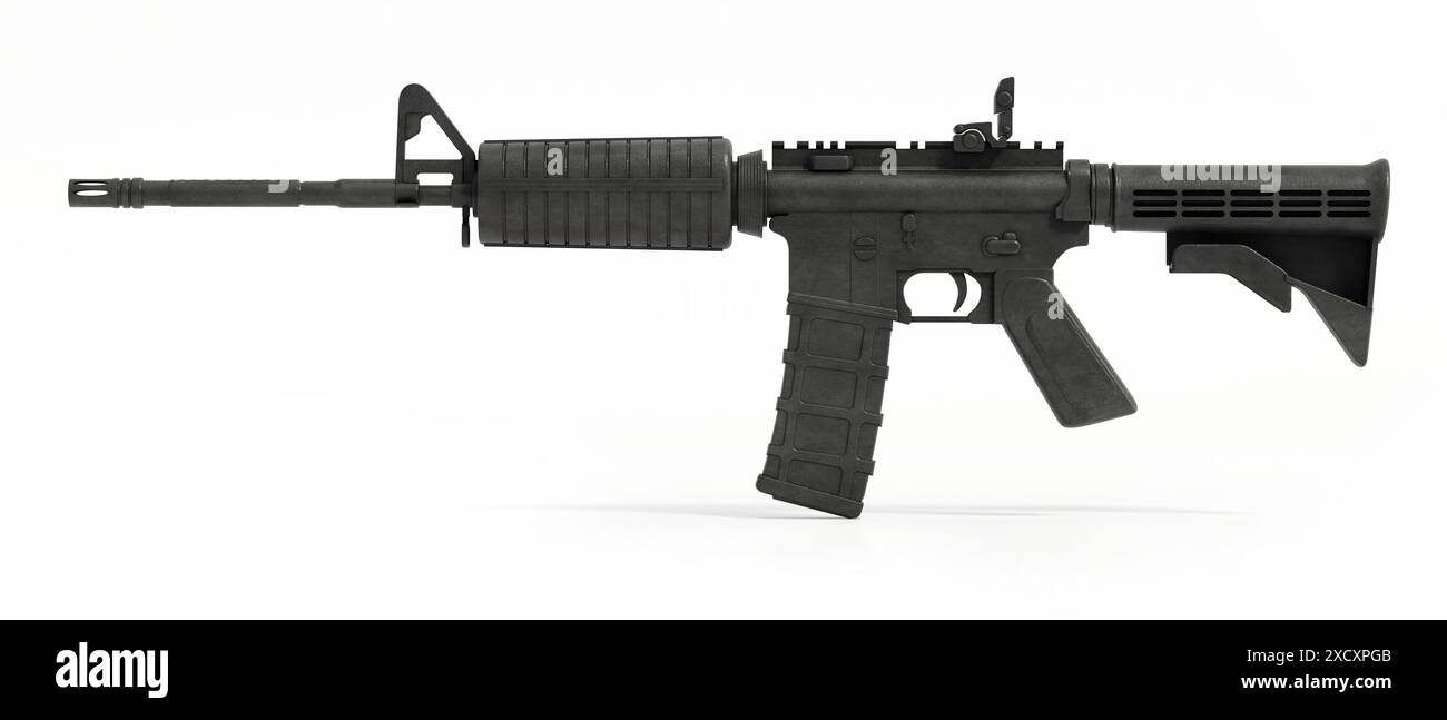 Fusil d'assaut automatique isolé sur fond blanc. Illustration 3D. Banque D'Images