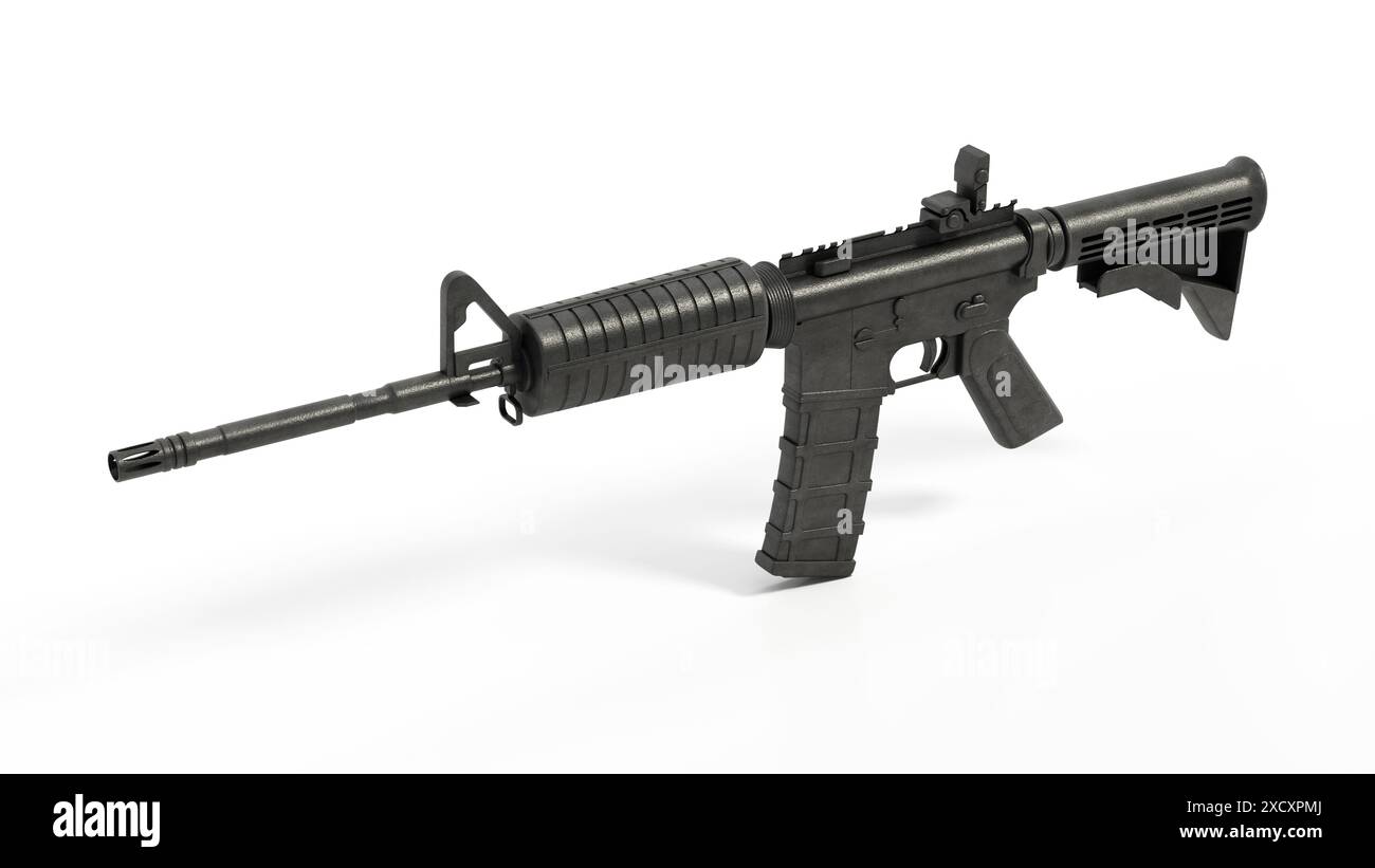 Fusil d'assaut automatique isolé sur fond blanc. Illustration 3D. Banque D'Images