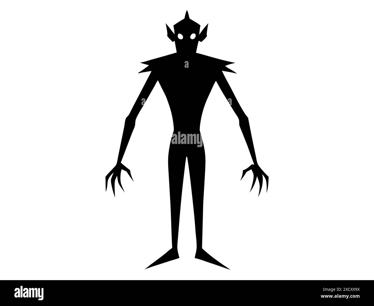 Silhouette noire d'un monstre isolé sur un fond blanc. Concept de créature fantastique, figure effrayante, style minimaliste, icône d'Halloween. Imprimer, des Illustration de Vecteur