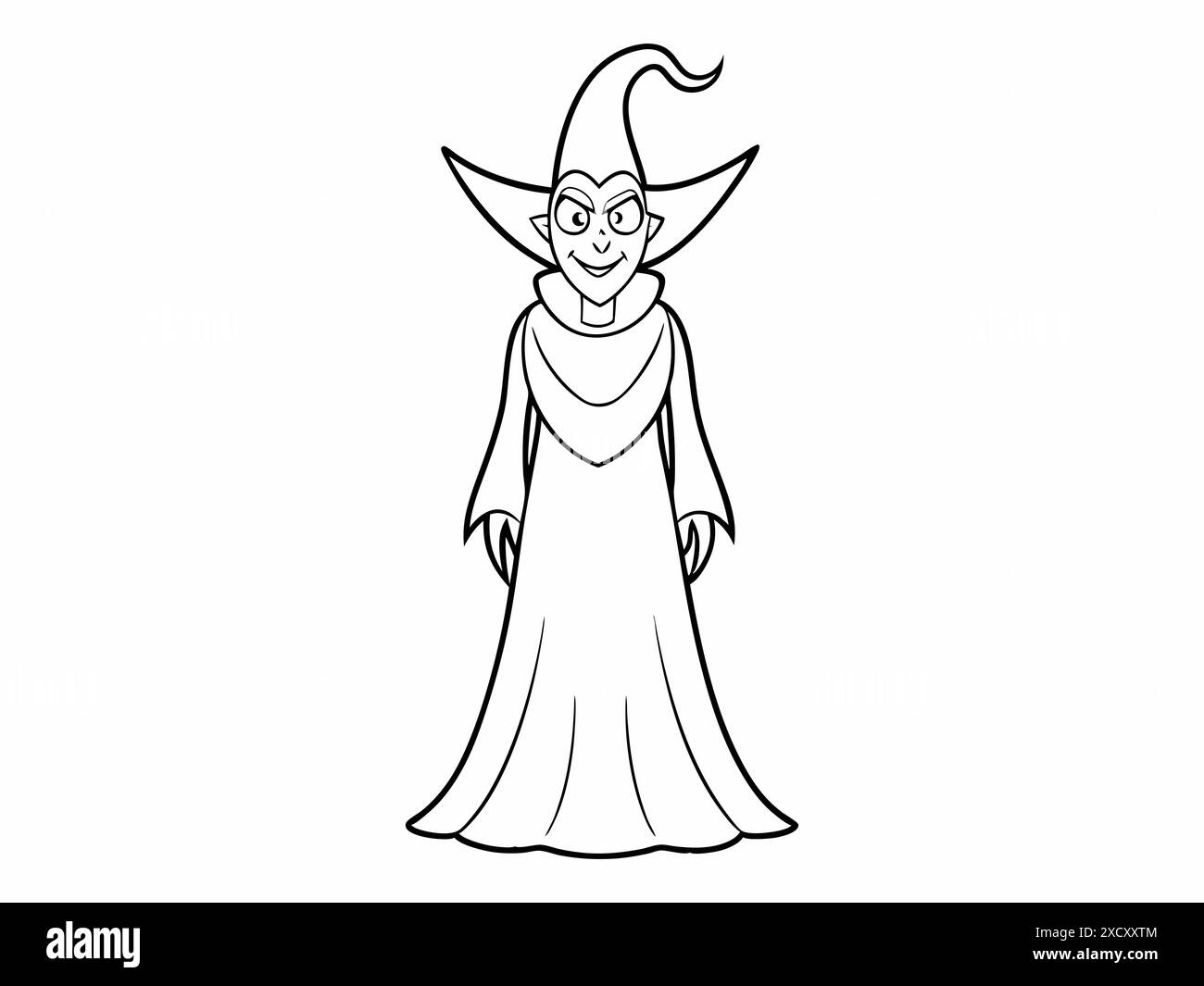 Contour noir d'une sorcière isolée sur un fond blanc. Concept de caractère d'Halloween, sorcière mythique, style minimaliste, figure effrayante. Imprimer, je Illustration de Vecteur