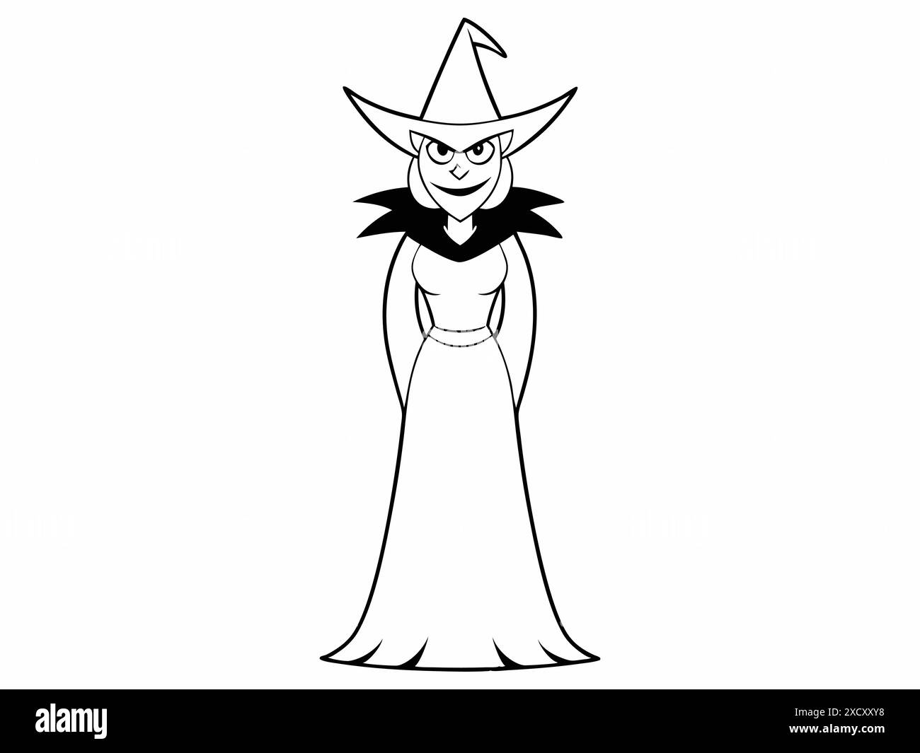 Contour noir d'une sorcière isolée sur un fond blanc. Concept de caractère d'Halloween, sorcière mythique, style minimaliste, figure effrayante. Imprimer, je Illustration de Vecteur