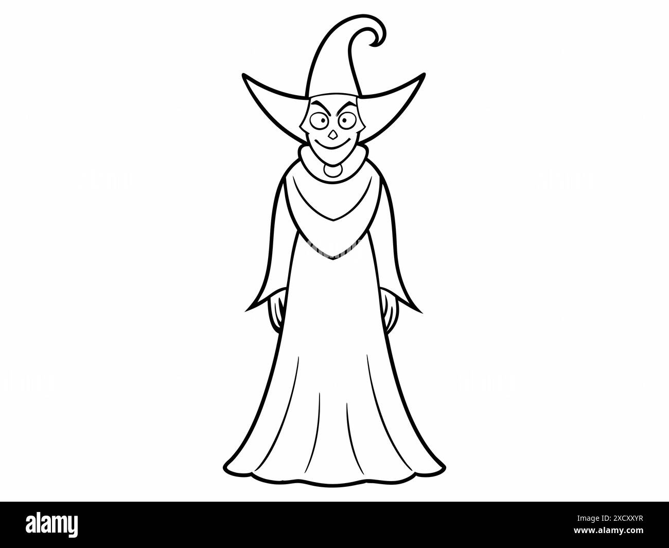 Contour noir d'une sorcière isolée sur un fond blanc. Concept de caractère d'Halloween, sorcière mythique, style minimaliste, figure effrayante. Imprimer, je Illustration de Vecteur