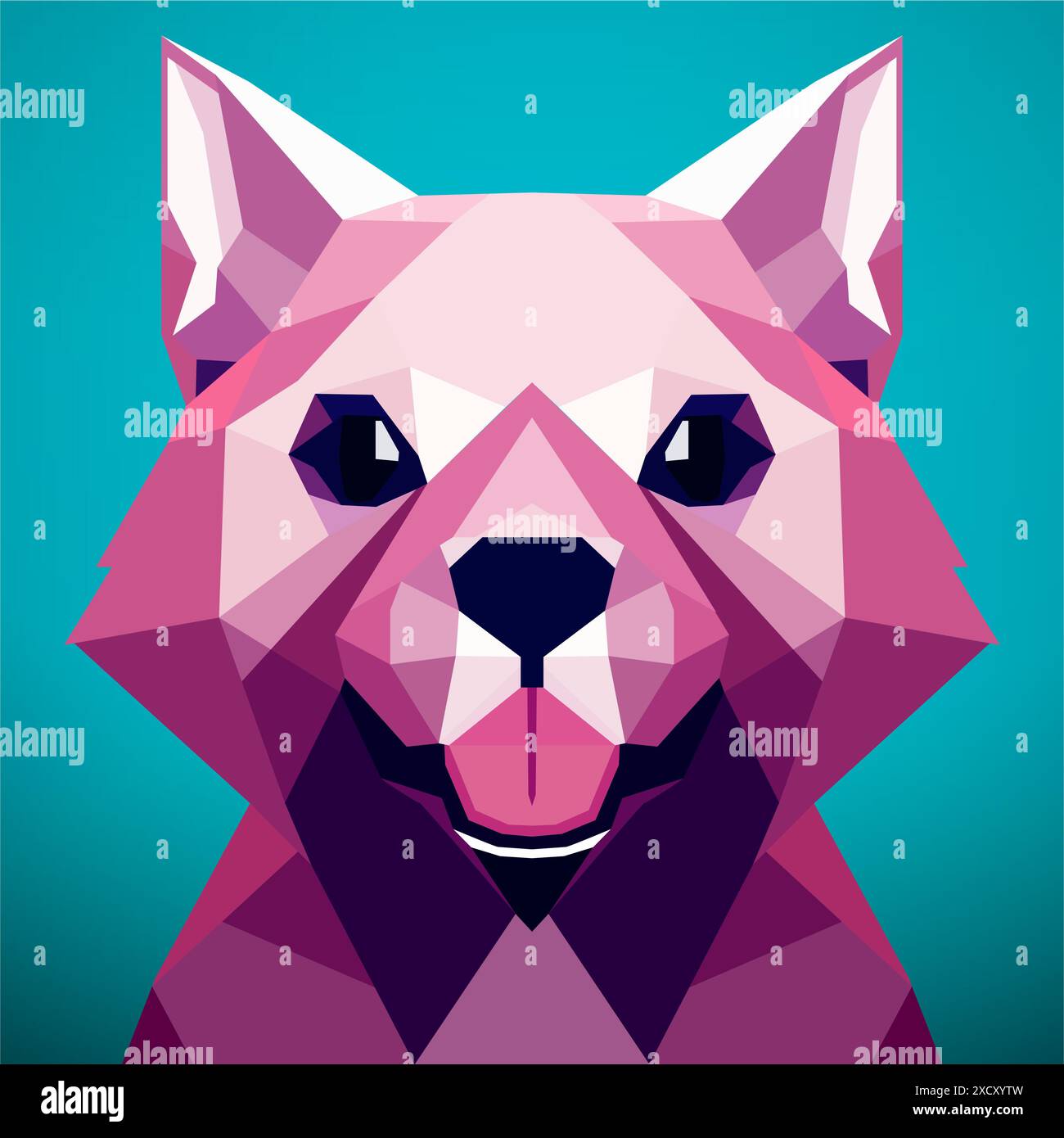 Chien poly bas avec un fond turquoise, animal rose triangulaire, avec un nez noir, poly bas, un portrait de personnage. Art vectoriel, sots art, low poly Illustration de Vecteur
