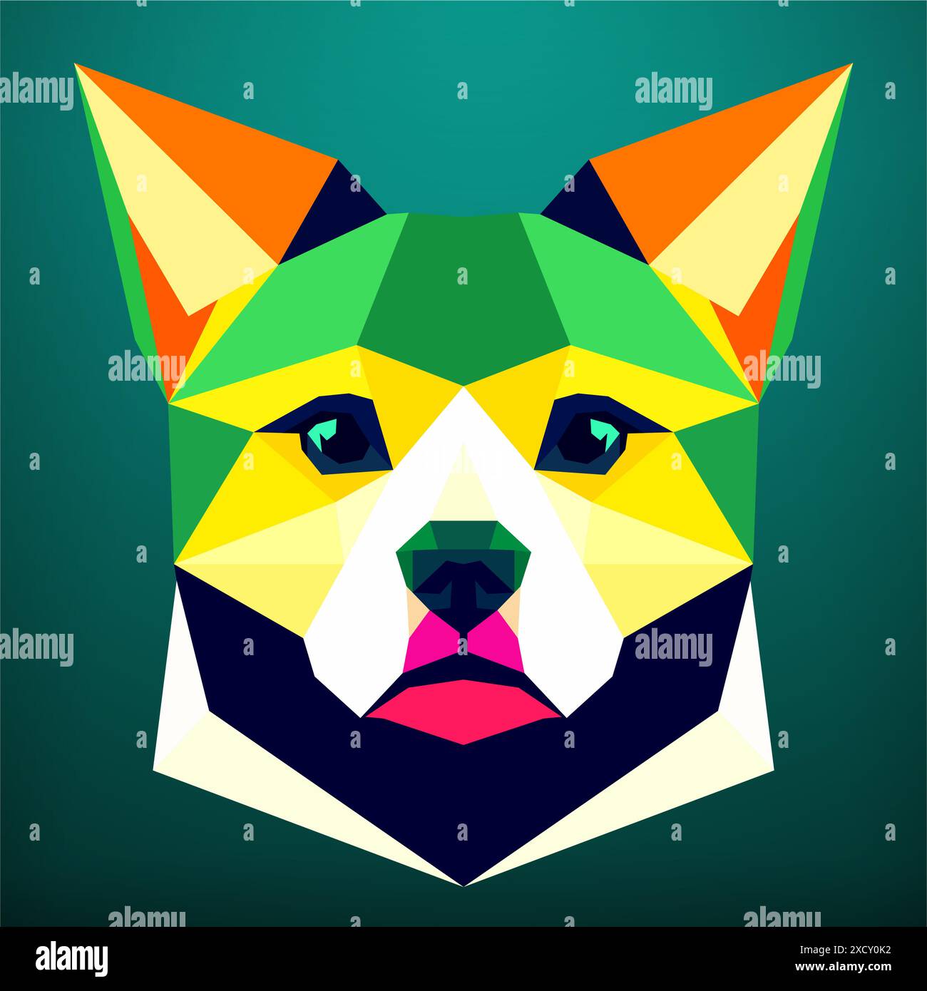 La tête de chien est composée de formes géométriques et de couleurs. Art vectoriel, sots art, low poly, cubo-futurisme, autocollant, avatar de dessin animé, logo animal, surréaliste Illustration de Vecteur