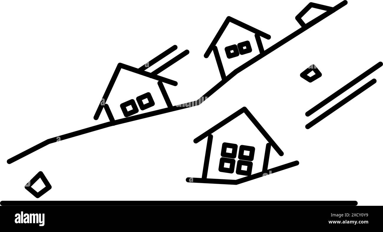 Icône de dessin de ligne simple de catastrophes naturelles, glissement de terrain, illustration vectorielle Illustration de Vecteur