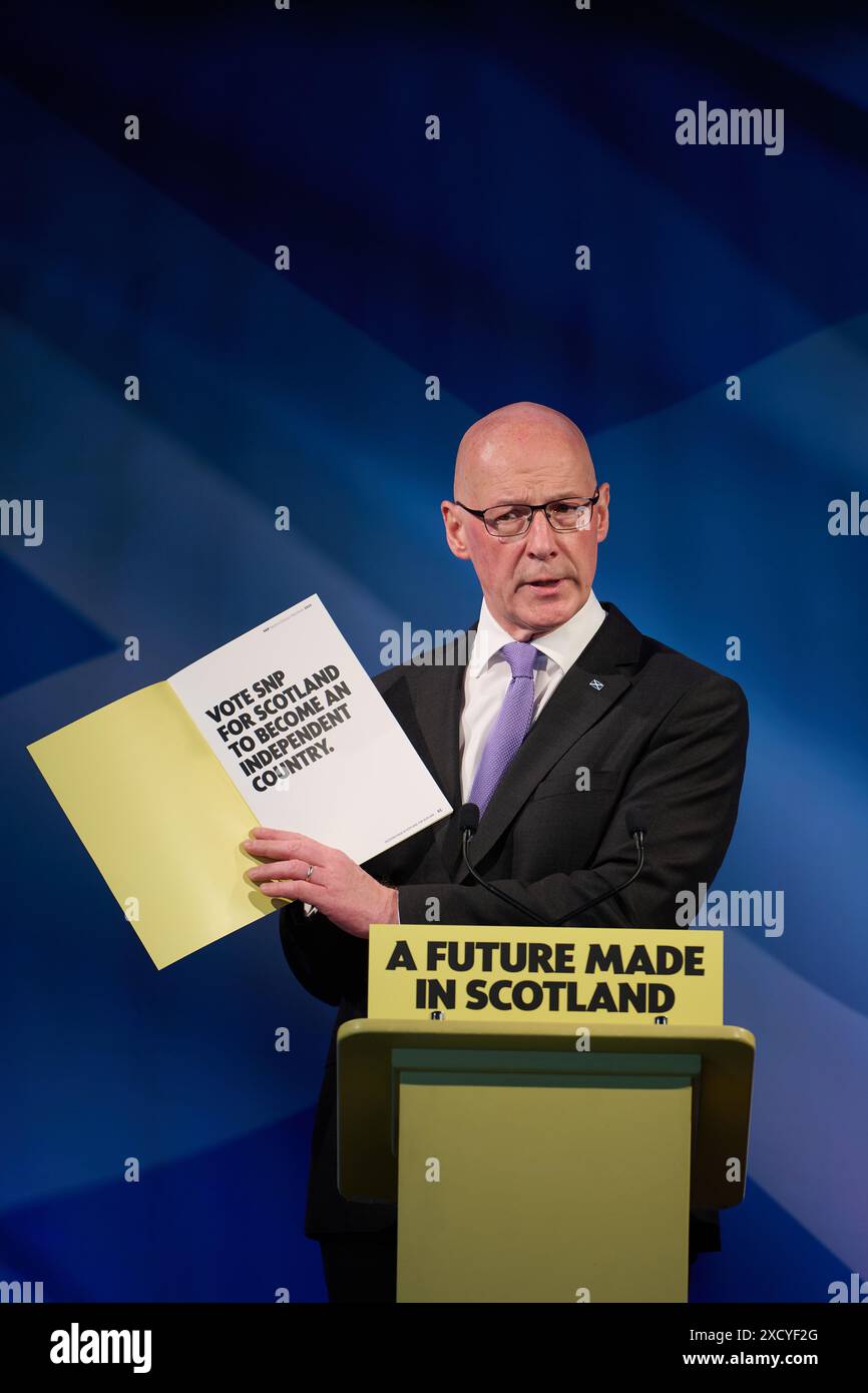 Édimbourg Écosse, Royaume-Uni 19 juin 2024. Le chef du SNP John Swinney à Patina lance le manifeste électoral du SNP à Westminster pour la campagne électorale générale. crédit sst/alamy live news Banque D'Images