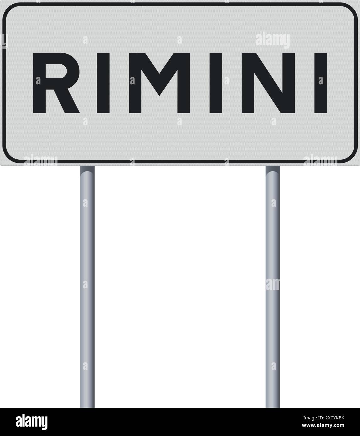 Illustration vectorielle de la ville de Rimini (Italie) panneau routier blanc d'entrée sur des poteaux métalliques Illustration de Vecteur