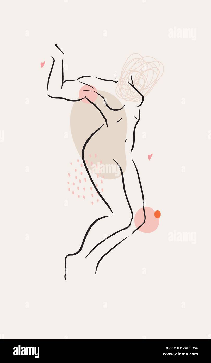 Belle illustration d'art de ligne de corps de femme. Figure féminine linéaire minimaliste. Ligne sensuelle nude abstraite Simple corps affiche élégante Illustration de Vecteur