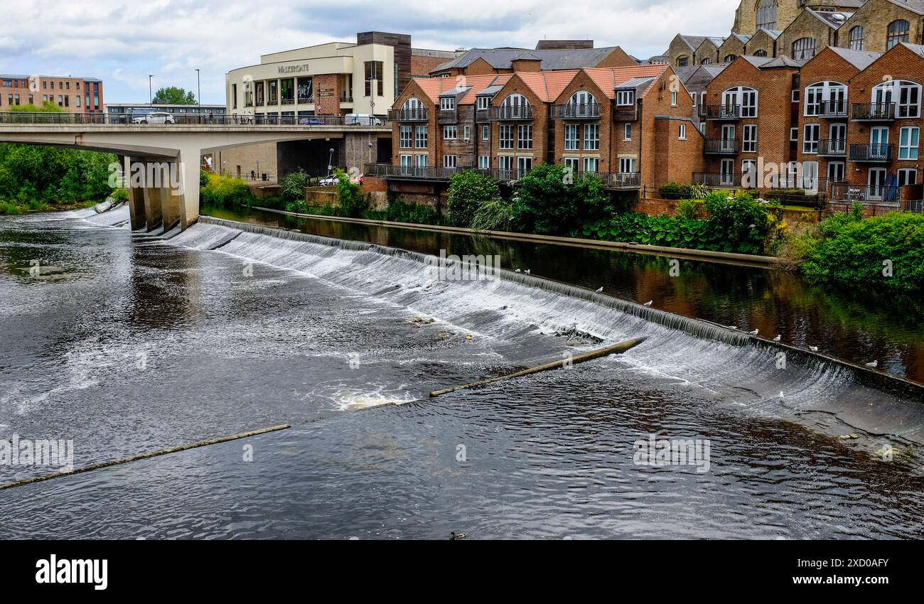 Une vue sur la rivière Wear à Milburngate Bridge Area dans le centre-ville de Durham, Angleterre, Royaume-Uni Banque D'Images