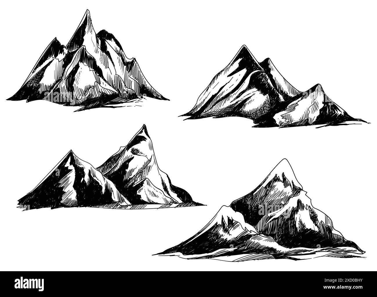 Dessin à la main de montagnes monochromes ensemble croquis Illustration de Vecteur