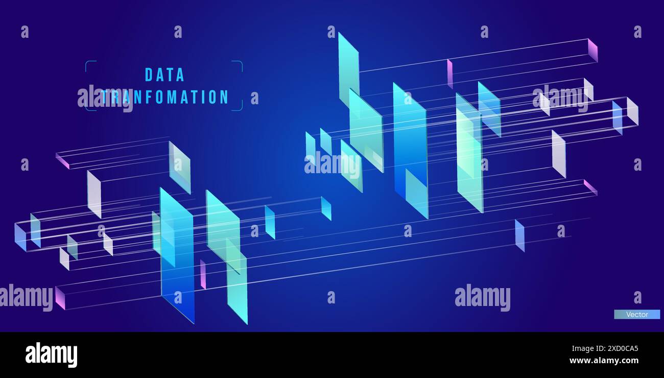 Illustration d'informations de flux abstraites. Cyberpunk, big data et cybersécurité. Cyberespace, transactions blockchain. Connexion, IA, transfert de données Illustration de Vecteur