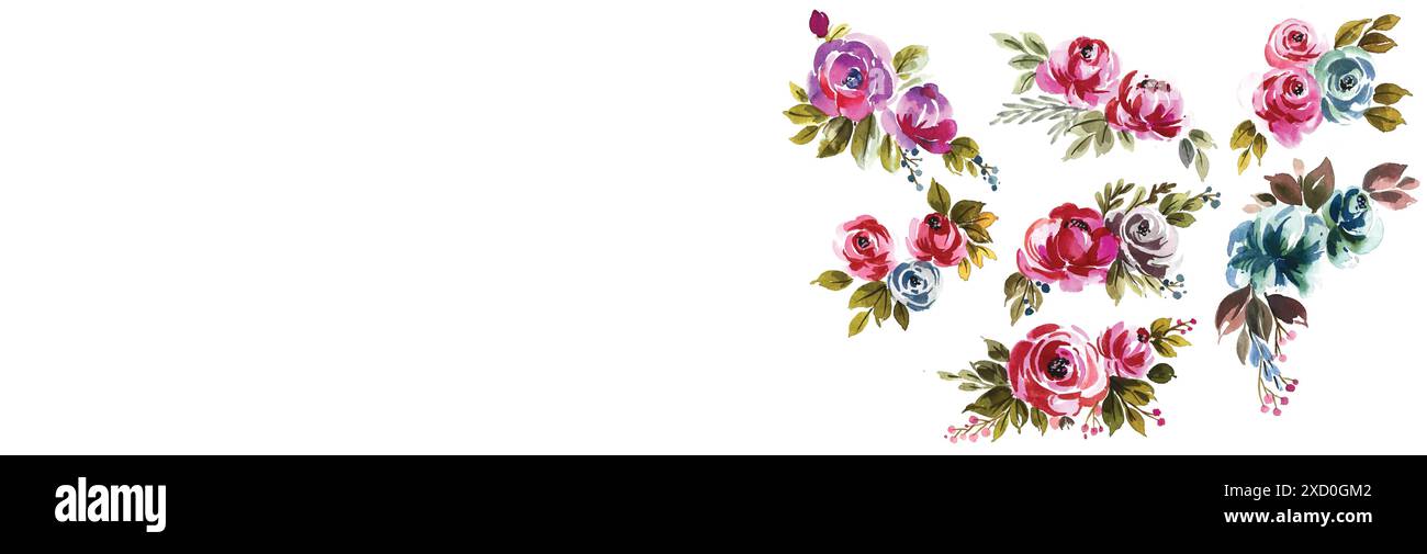Ensemble fleuri à motif aquarelle dessiné à la main Illustration de Vecteur