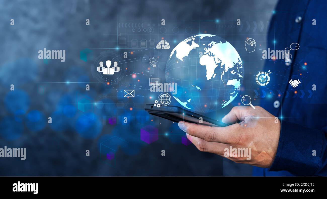 Homme d'affaires utilisant un smartphone mobile. Business Global Internet connexion technologie d'application et le marketing numérique, financier et bancaire, numérique Banque D'Images