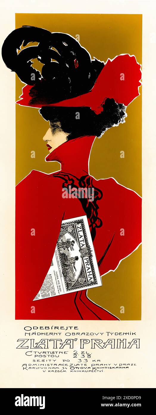 Odebírejte Nádherný Obrázkový Týdenik Zlatá Praha, les Maîtres de l'affiche [tchèque]. - Affiche imprimée vintage Banque D'Images