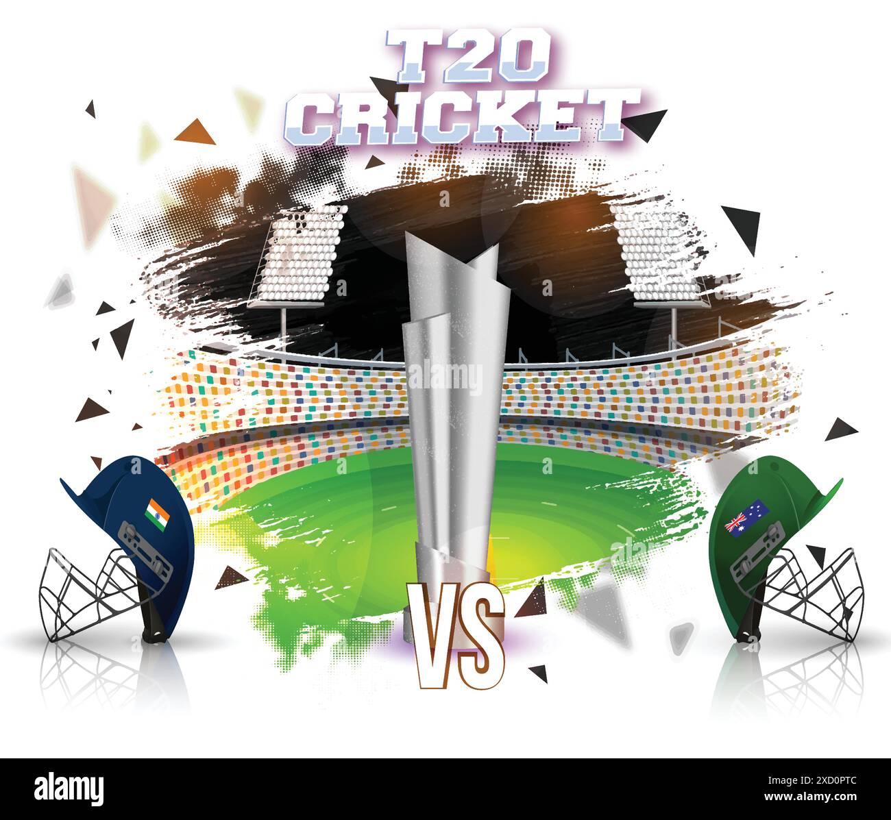 Coupe du monde ICC T20. Inde et Australie casque en terre. Illustration 3D. Illustration de Vecteur