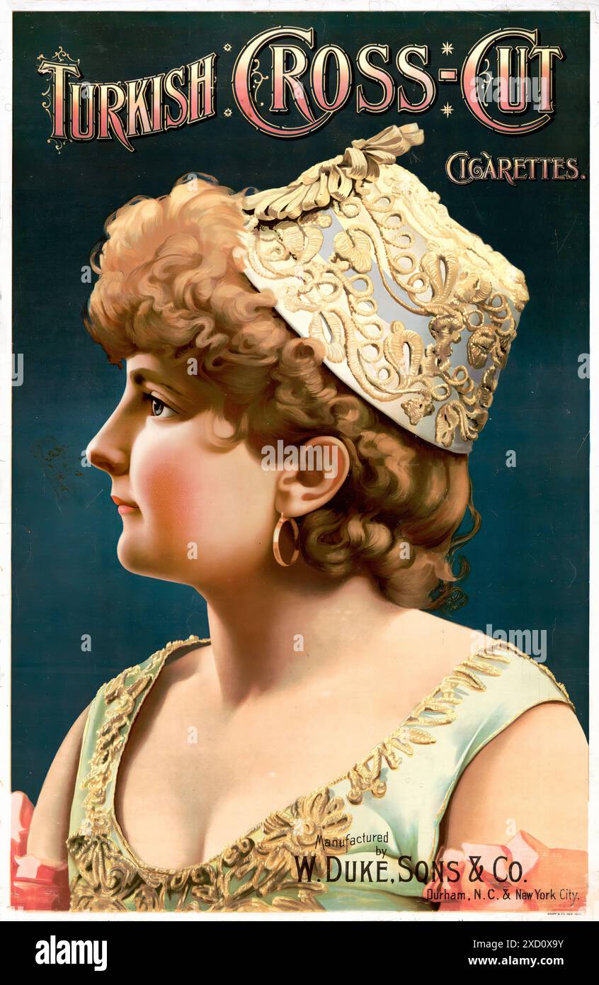 Cigarettes croisées turques, 1880. - Affiche d'impression publicitaire vintage Banque D'Images
