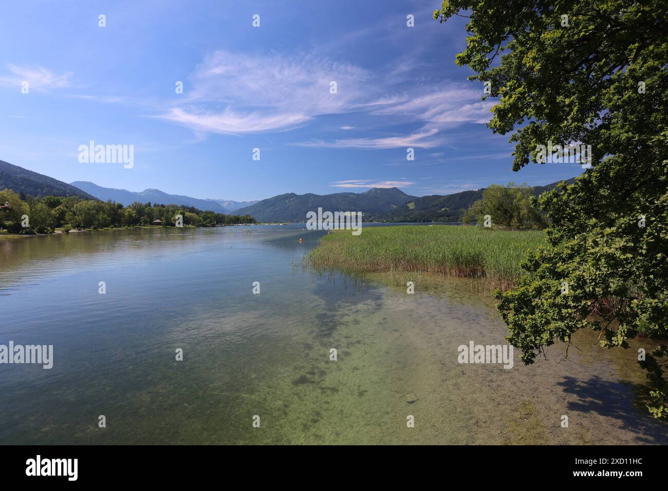 Tegernsee, Bayern, Deutschland 18. Juni 2024 hier der Blick auf den Tegernsee Landkreis Miesbach hier BEI Gmund am Ausfluss der Mangfall, Mangfallsteg *** Tegernsee, Bavière, Allemagne 18 juin 2024 Voici la vue du quartier Tegernsee de Miesbach près de Gmund à la sortie de la Mangfallsteg Banque D'Images