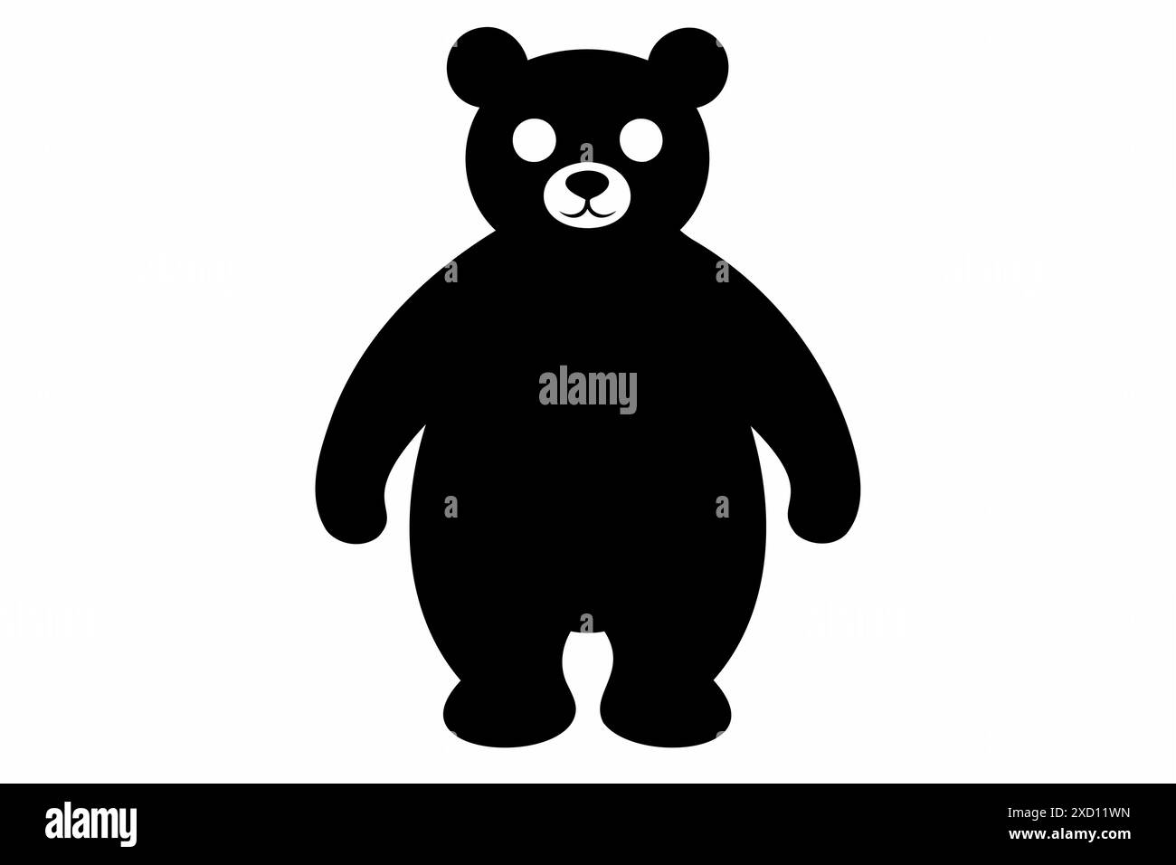 Silhouette noire d'un ours jouet debout sur un fond blanc. Mignon bébé ours en peluche. Concept de jouets pour enfants, enfance, amusement, jeu, temps de jeu, minimaliste Illustration de Vecteur