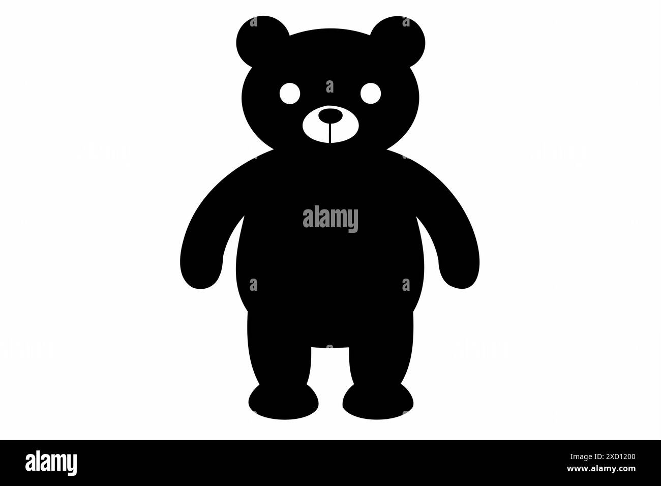 Silhouette noire d'un ours jouet debout sur un fond blanc. Mignon bébé ours en peluche. Concept de jouets pour enfants, enfance, amusement, jeu, temps de jeu, minimaliste Illustration de Vecteur