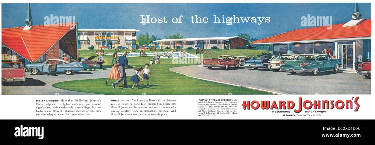 1960 Howard Johnson's Motor Lodges annonce restaurants - « Host of Highways » Banque D'Images
