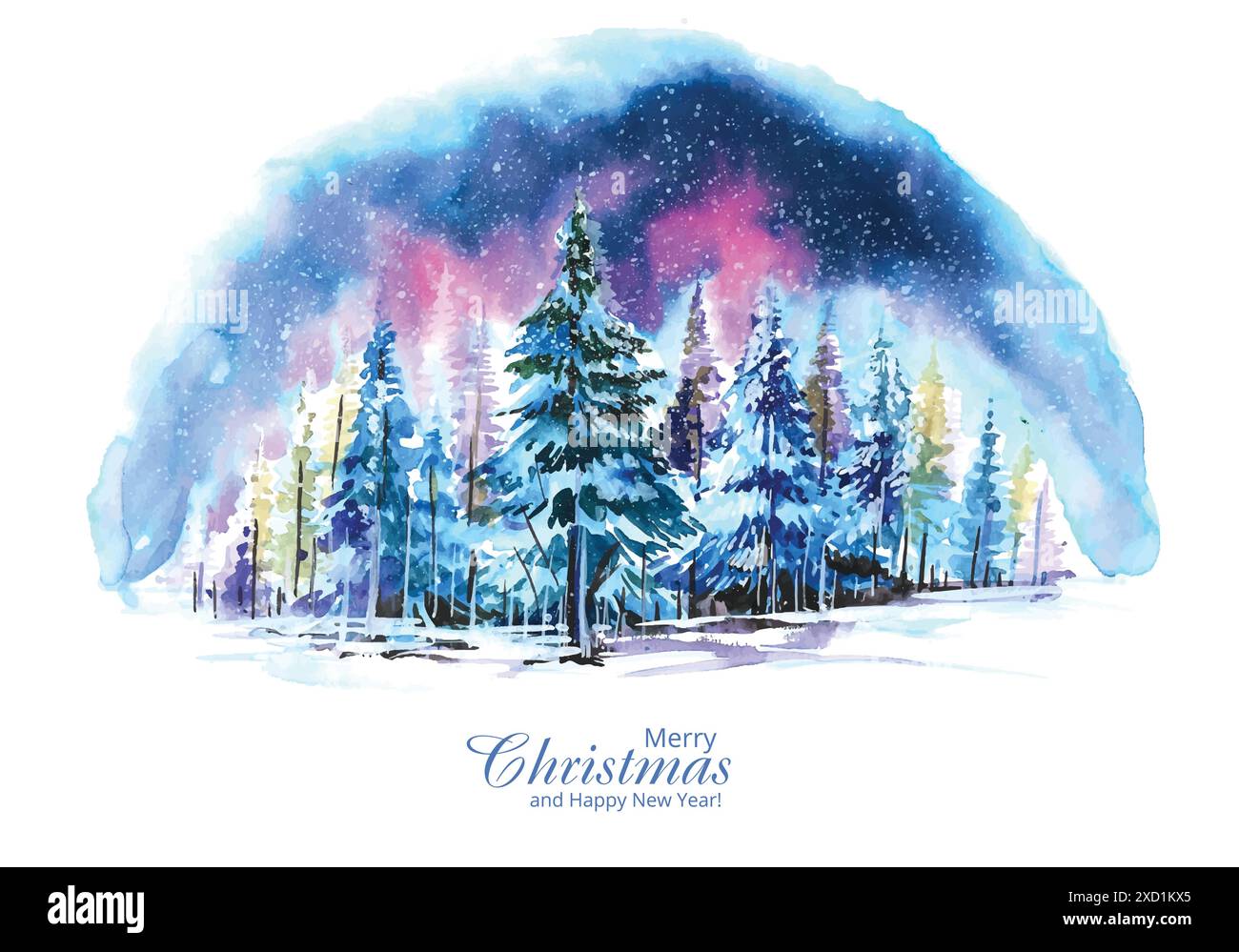 Arbres de noël impressionnants dans le paysage d'hiver avec fond de carte de neige Illustration de Vecteur